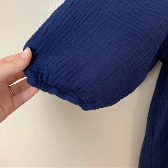 [Anthropologie] Navy Blue Puff Sleeve Brushed Cotton Short Sleeve Dress - Picture 4 of 9